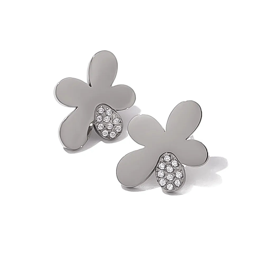 1 Pair Simple Style Classic Style Flower Petal Polishing Plating Inlay 304 Stainless Steel Rhinestones 18K Gold Plated Ear Studs