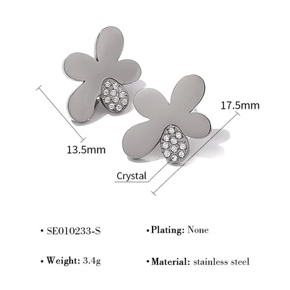 1 Pair Simple Style Classic Style Flower Petal Polishing Plating Inlay 304 Stainless Steel Rhinestones 18K Gold Plated Ear Studs