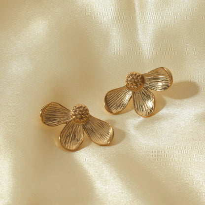 1 Pair Simple Style Classic Style Flower Plating 304 Stainless Steel 18K Gold Plated Ear Studs