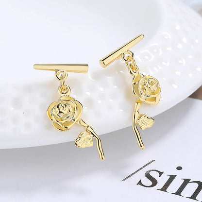 1 Pair Simple Style Classic Style Flower Plating Copper Gold Plated Earrings