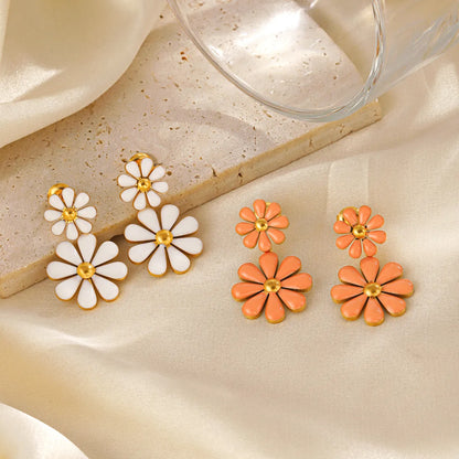 1 Pair Simple Style Classic Style Flower Plating Inlay 304 Stainless Steel Resin 18K Gold Plated Drop Earrings