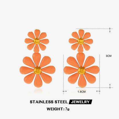 1 Pair Simple Style Classic Style Flower Plating Inlay 304 Stainless Steel Resin 18K Gold Plated Drop Earrings