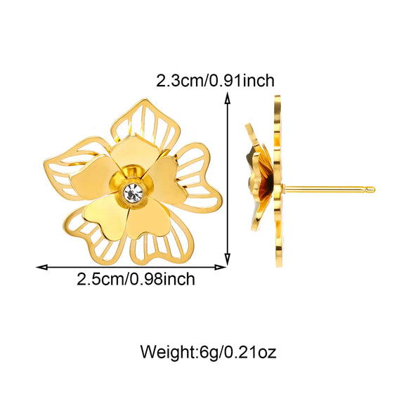 1 Pair Simple Style Classic Style Flower Plating Inlay 304 Stainless Steel Zircon 18K Gold Plated Ear Studs