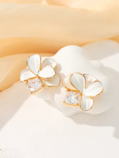 1 Pair Simple Style Classic Style Flower Plating Inlay Brass Zircon 14k Gold Plated 18k Gold Plated Drop Earrings