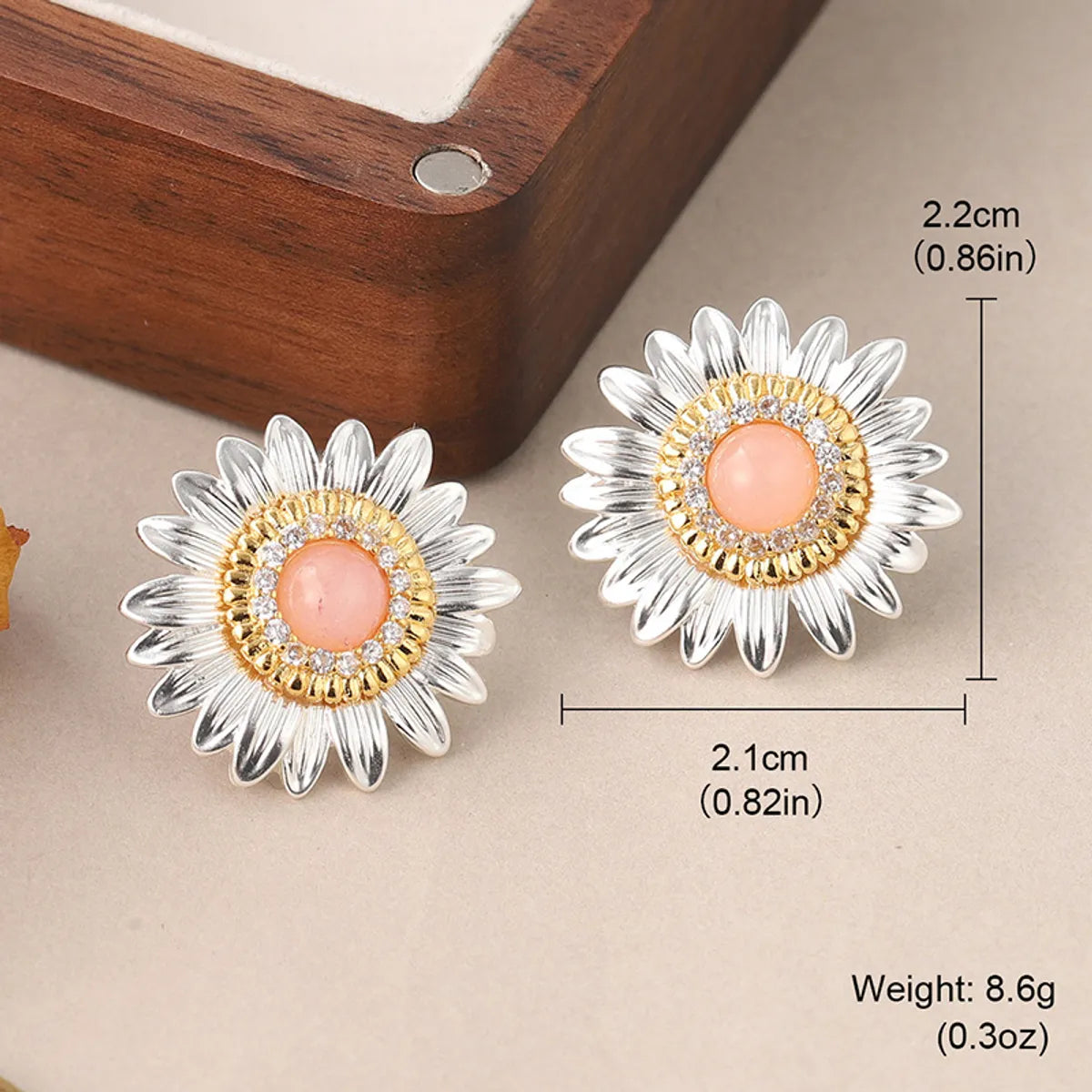 1 Pair Simple Style Classic Style Flower Plating Inlay Copper Natural Stone Zircon 18k Gold Plated Ear Studs