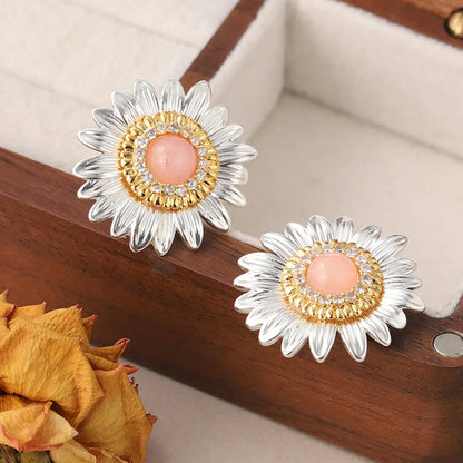 1 Pair Simple Style Classic Style Flower Plating Inlay Copper Natural Stone Zircon 18k Gold Plated Ear Studs