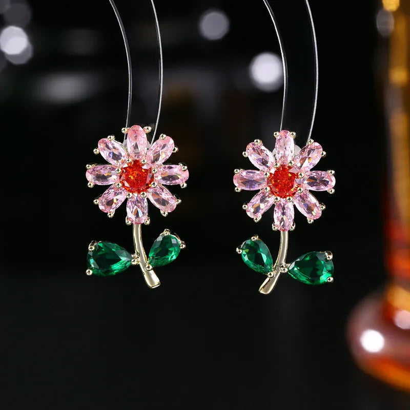 1 Pair Simple Style Classic Style Flower Plating Inlay Copper Zircon 18k Gold Plated Ear Studs