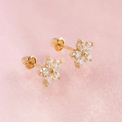 1 Pair Simple Style Classic Style Flower Plating Inlay Sterling Silver Zircon 18K Gold Plated Ear Studs