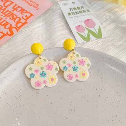 1 Pair Simple Style Classic Style Flower Printing Arylic Drop Earrings