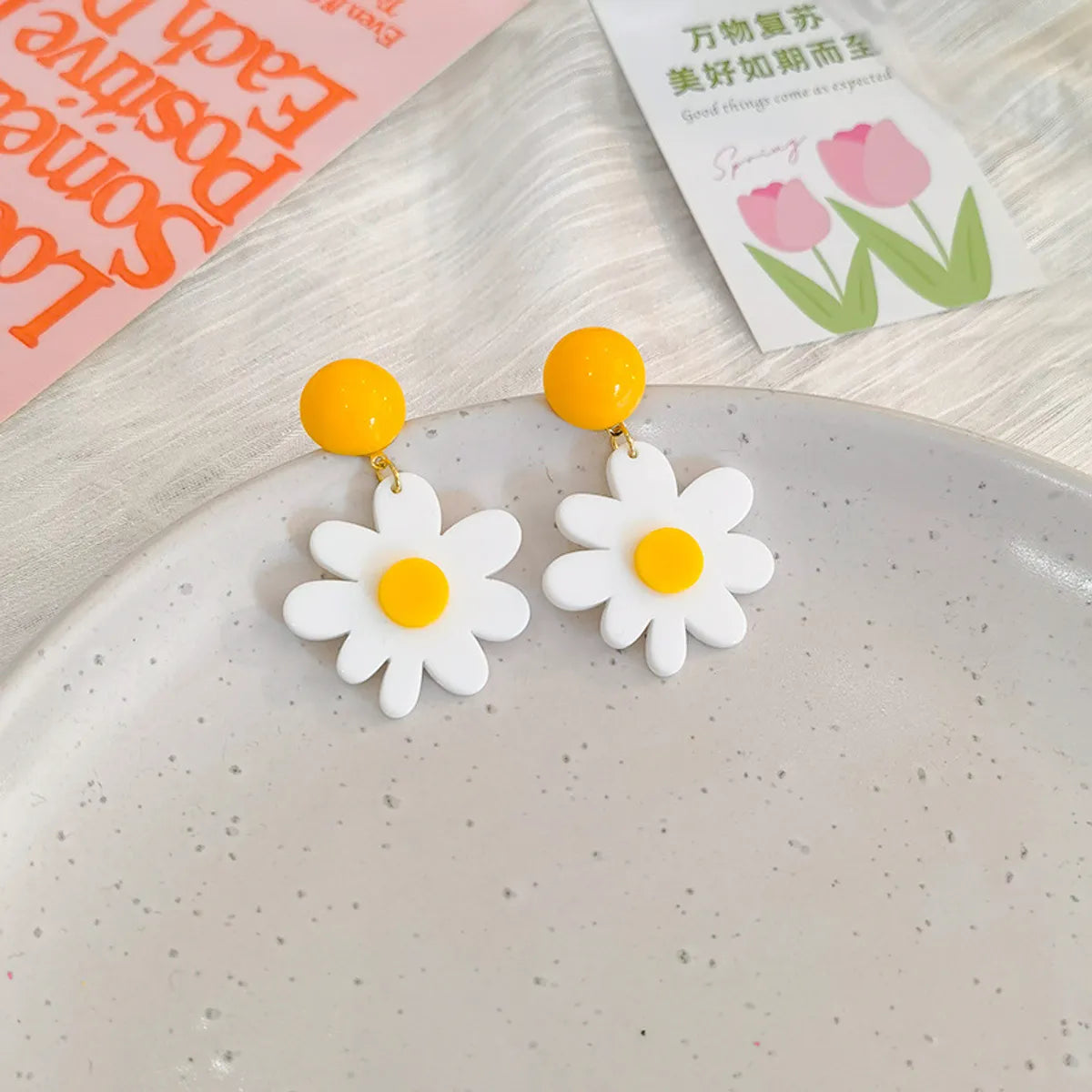 1 Pair Simple Style Classic Style Flower Printing Arylic Drop Earrings