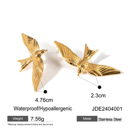 1 Pair Simple Style Classic Style Flying Bird Plating 304 Stainless Steel 18K Gold Plated Ear Studs