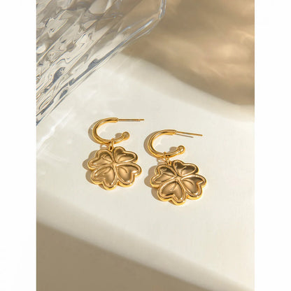 1 Pair Simple Style Classic Style Four Leaf Clover Plating 304 Stainless Steel 18K Gold Plated Drop Earrings