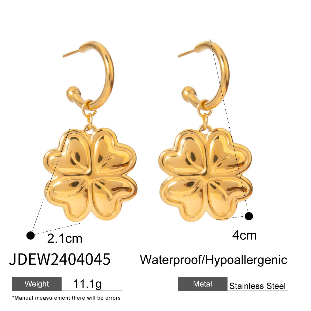 1 Pair Simple Style Classic Style Four Leaf Clover Plating 304 Stainless Steel 18K Gold Plated Drop Earrings