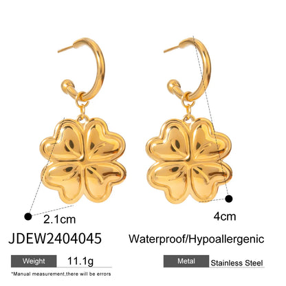 1 Pair Simple Style Classic Style Four Leaf Clover Plating 304 Stainless Steel 18K Gold Plated Drop Earrings