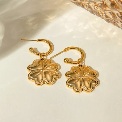 1 Pair Simple Style Classic Style Four Leaf Clover Plating 304 Stainless Steel 18K Gold Plated Drop Earrings