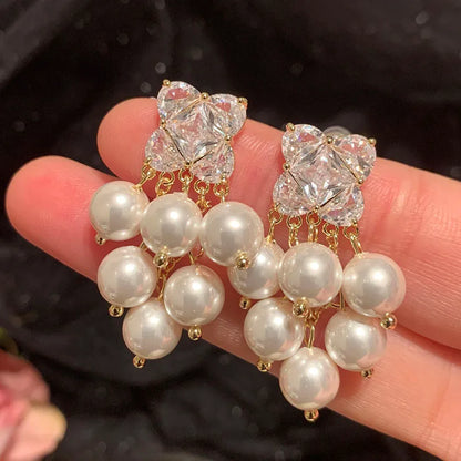 1 Pair Simple Style Classic Style Fruit Plating Inlay Artificial Pearl Mixed Materials Brass Zircon 14K Gold Plated Drop Earrings