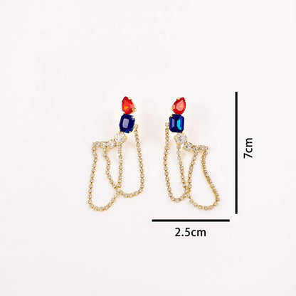 1 Pair Simple Style Classic Style Geometric Chain Inlay Artificial Gemstones Drop Earrings