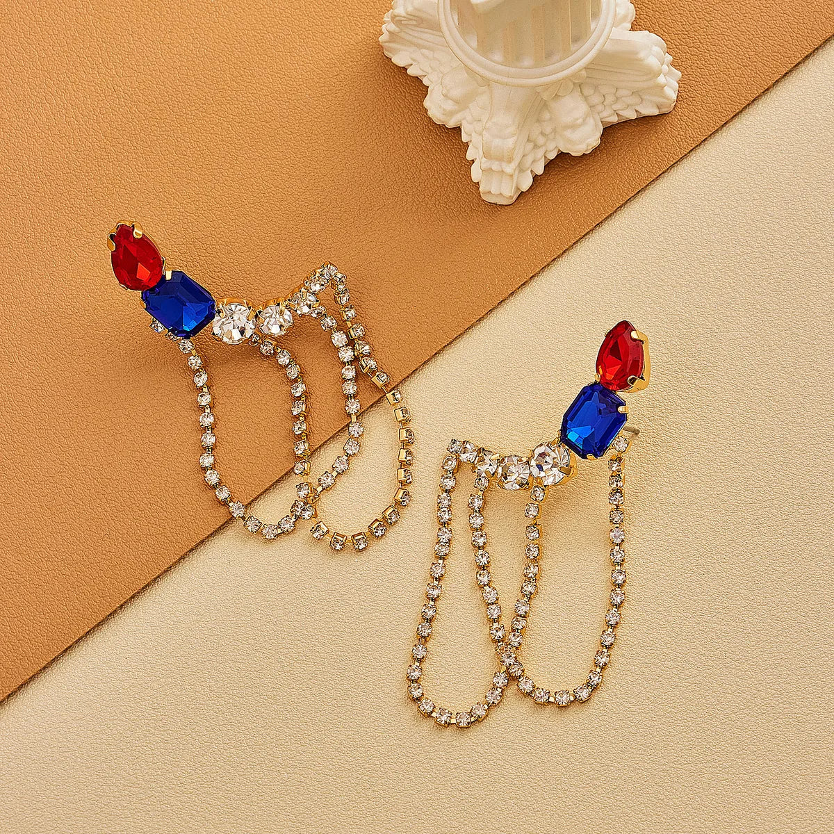 1 Pair Simple Style Classic Style Geometric Chain Inlay Artificial Gemstones Drop Earrings