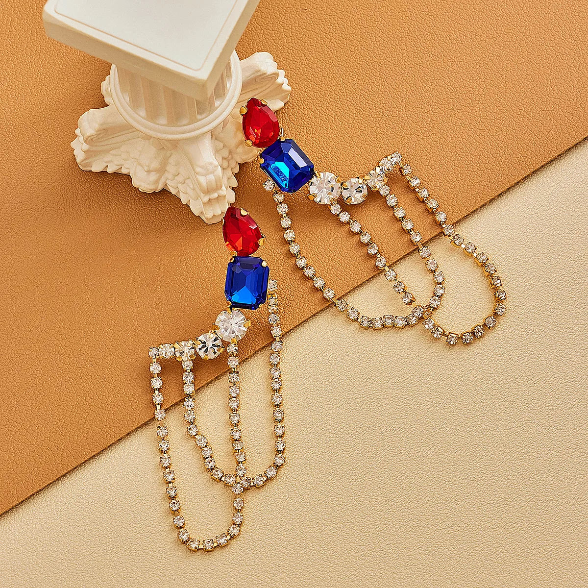 1 Pair Simple Style Classic Style Geometric Chain Inlay Artificial Gemstones Drop Earrings