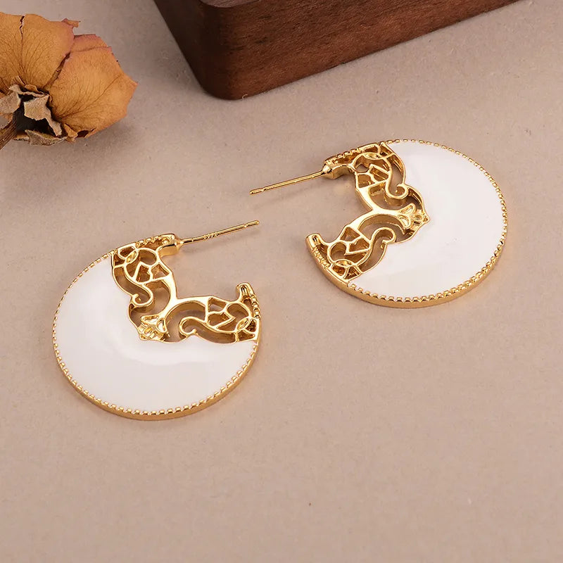 1 Pair Simple Style Classic Style Geometric Enamel Plating Alloy Copper 18K Gold Plated Drop Earrings