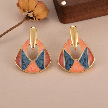 1 Pair Simple Style Classic Style Geometric Enamel Plating Alloy Copper 18K Gold Plated Drop Earrings