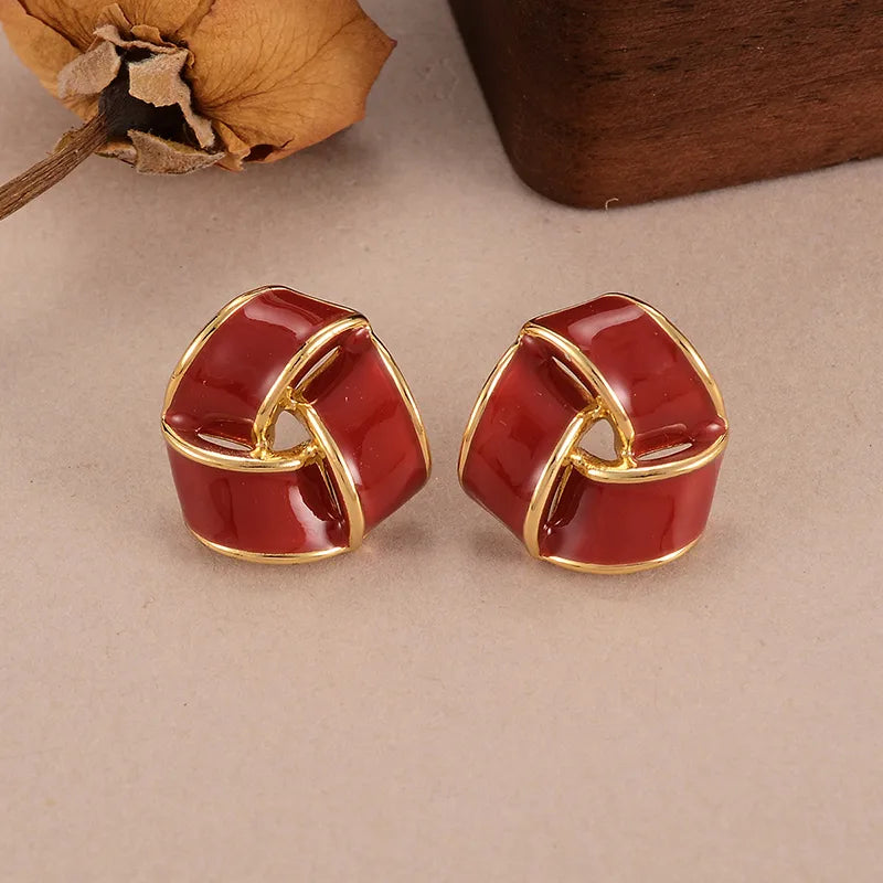 1 Pair Simple Style Classic Style Geometric Enamel Plating Alloy Copper 18K Gold Plated Drop Earrings