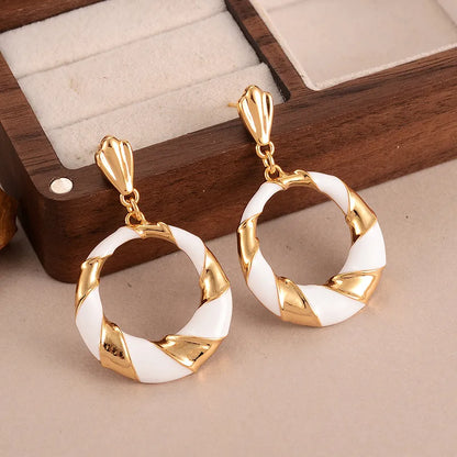 1 Pair Simple Style Classic Style Geometric Enamel Plating Alloy Copper 18K Gold Plated Drop Earrings