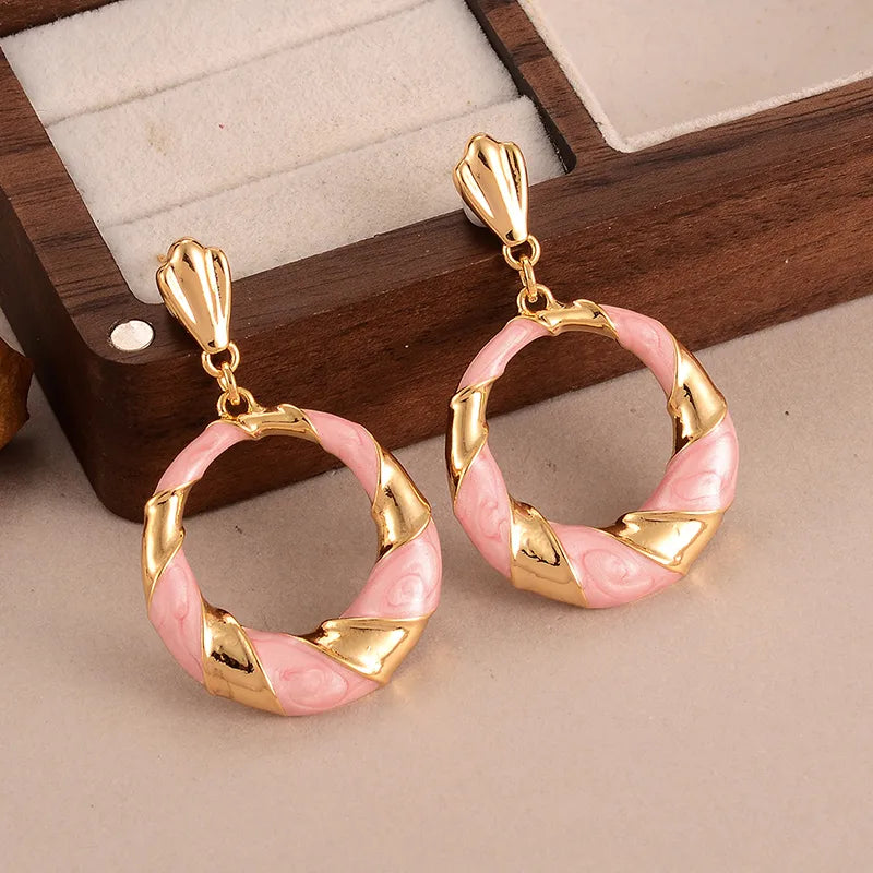 1 Pair Simple Style Classic Style Geometric Enamel Plating Alloy Copper 18K Gold Plated Drop Earrings