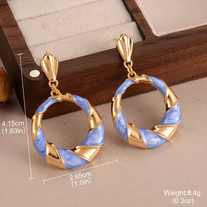 1 Pair Simple Style Classic Style Geometric Enamel Plating Alloy Copper 18K Gold Plated Drop Earrings