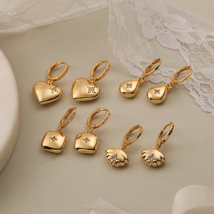 1 Pair Simple Style Classic Style Geometric Heart Shape Plating Inlay Copper Zircon 18k Gold Plated Drop Earrings