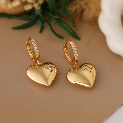 1 Pair Simple Style Classic Style Geometric Heart Shape Plating Inlay Copper Zircon 18k Gold Plated Drop Earrings