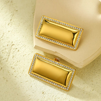 1 Pair Simple Style Classic Style Geometric Inlay 304 Stainless Steel Rhinestones 18K Gold Plated Ear Studs