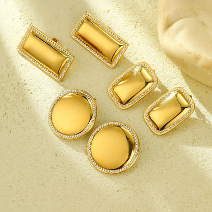 1 Pair Simple Style Classic Style Geometric Inlay 304 Stainless Steel Rhinestones 18K Gold Plated Ear Studs