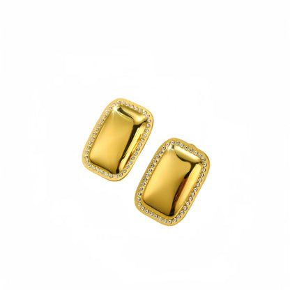 1 Pair Simple Style Classic Style Geometric Inlay 304 Stainless Steel Rhinestones 18K Gold Plated Ear Studs