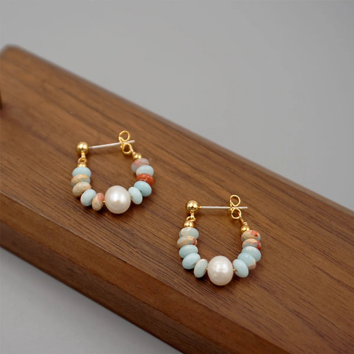 1 Pair Simple Style Classic Style Geometric Plating Freshwater Pearl Stone Gold Plated Earrings