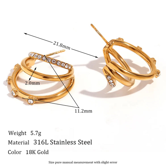 1 Pair Simple Style Classic Style Geometric Plating Inlay 304 Stainless Steel Rhinestones 18K Gold Plated Ear Studs