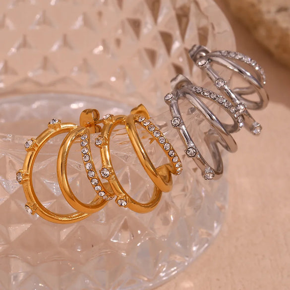 1 Pair Simple Style Classic Style Geometric Plating Inlay 304 Stainless Steel Rhinestones 18K Gold Plated Ear Studs