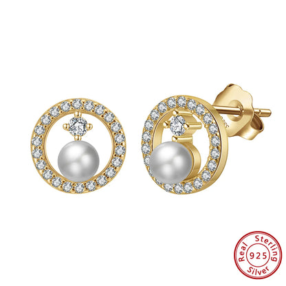 1 Pair Simple Style Classic Style Geometric Plating Inlay Sterling Silver Pearl Zircon 14k Gold Plated White Gold Plated Ear Studs