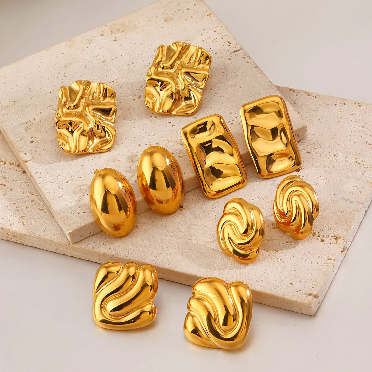 1 Pair Simple Style Classic Style Geometric Square Oval Polishing 304 Stainless Steel 18K Gold Plated Ear Studs