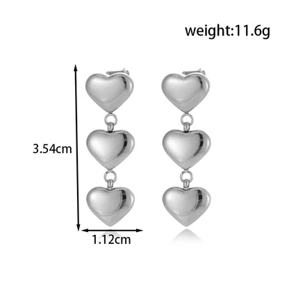 1 Pair Simple Style Classic Style Heart Shape 304 Stainless Steel Drop Earrings