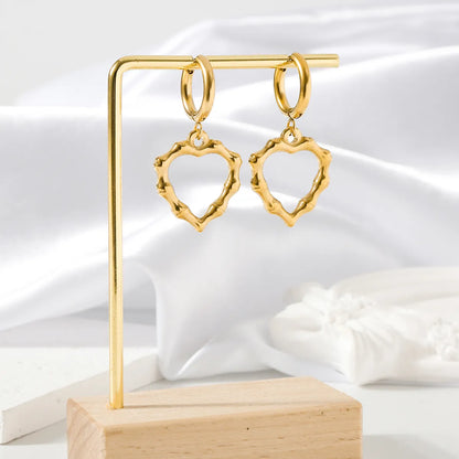 1 Pair Simple Style Classic Style Heart Shape Bamboo Plating 304 Stainless Steel 18K Gold Plated Drop Earrings