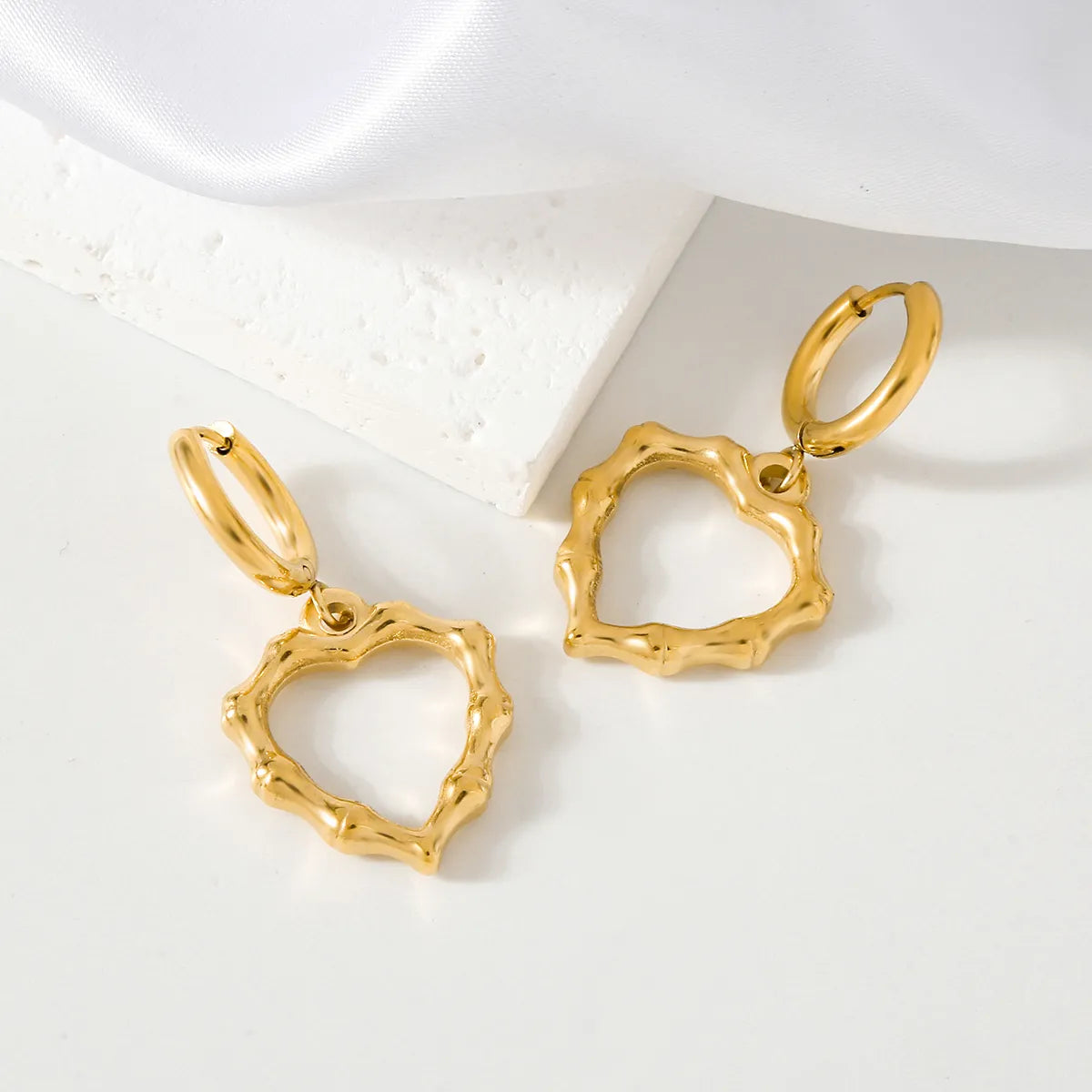 1 Pair Simple Style Classic Style Heart Shape Bamboo Plating 304 Stainless Steel 18K Gold Plated Drop Earrings