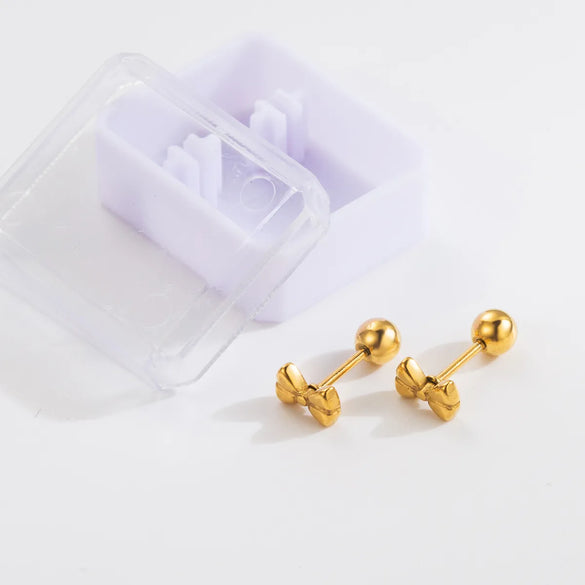 1 Pair Simple Style Classic Style Heart Shape Bow Knot Plating 304 Stainless Steel 14K Gold Plated Ear Studs