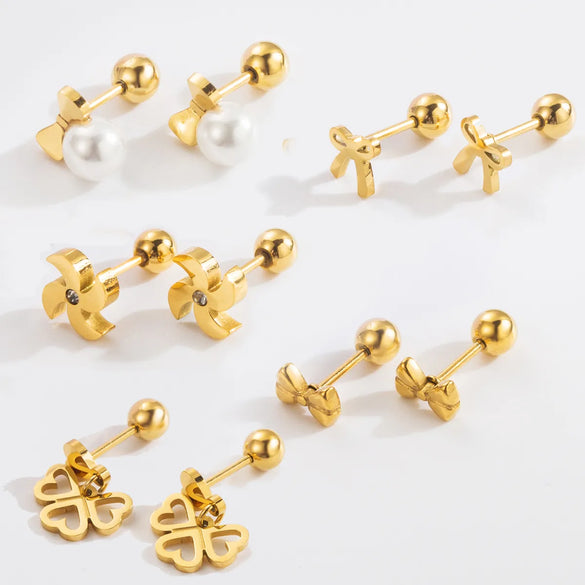 1 Pair Simple Style Classic Style Heart Shape Bow Knot Plating 304 Stainless Steel 14K Gold Plated Ear Studs