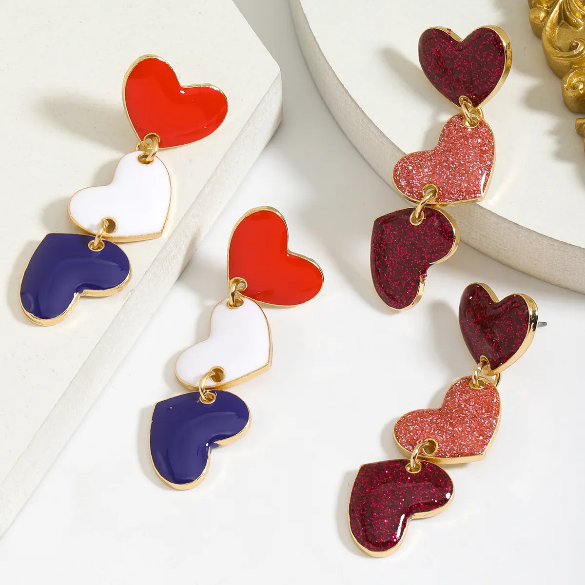 1 Pair Simple Style Classic Style Heart Shape Enamel Alloy Drop Earrings