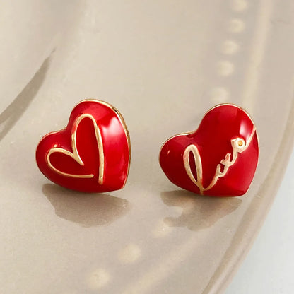 1 Pair Simple Style Classic Style Heart Shape Enamel Alloy Ear Studs