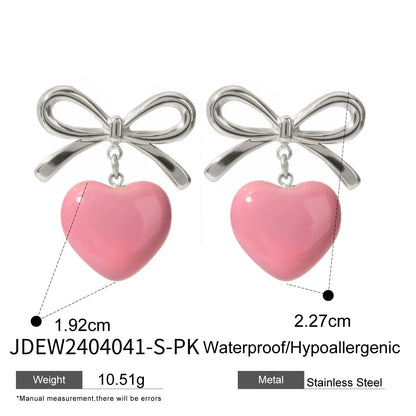 1 Pair Simple Style Classic Style Heart Shape Enamel Plating 304 Stainless Steel Drop Earrings