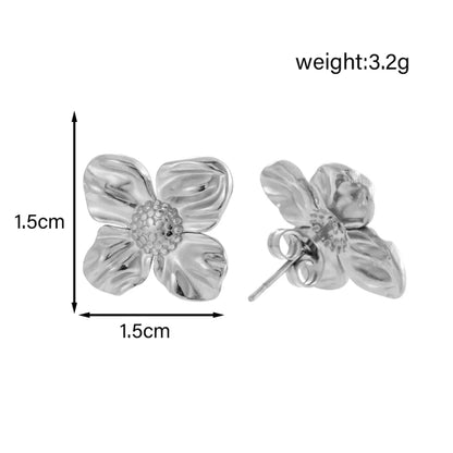 1 Pair Simple Style Classic Style Heart Shape Flower Shell Plating 304 Stainless Steel Ear Studs