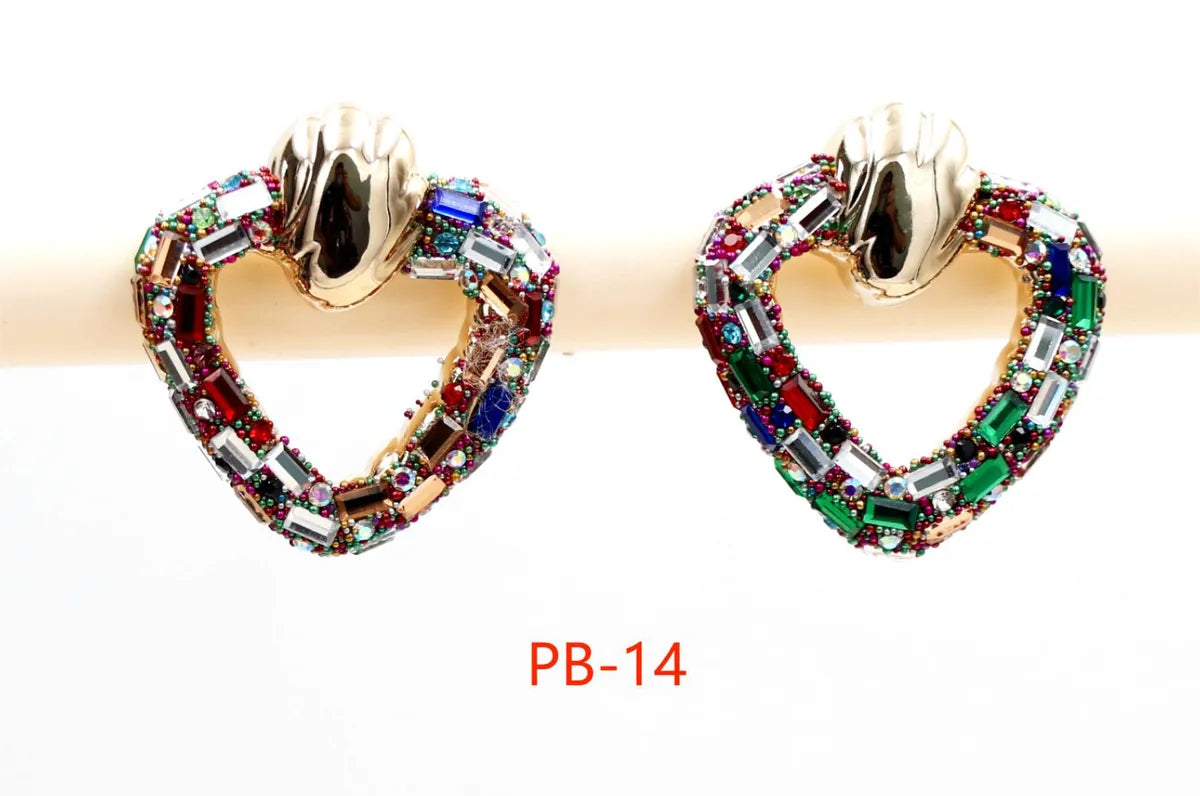 1 Pair Simple Style Classic Style Heart Shape Inlay 304 Stainless Steel Rhinestones Ear Studs