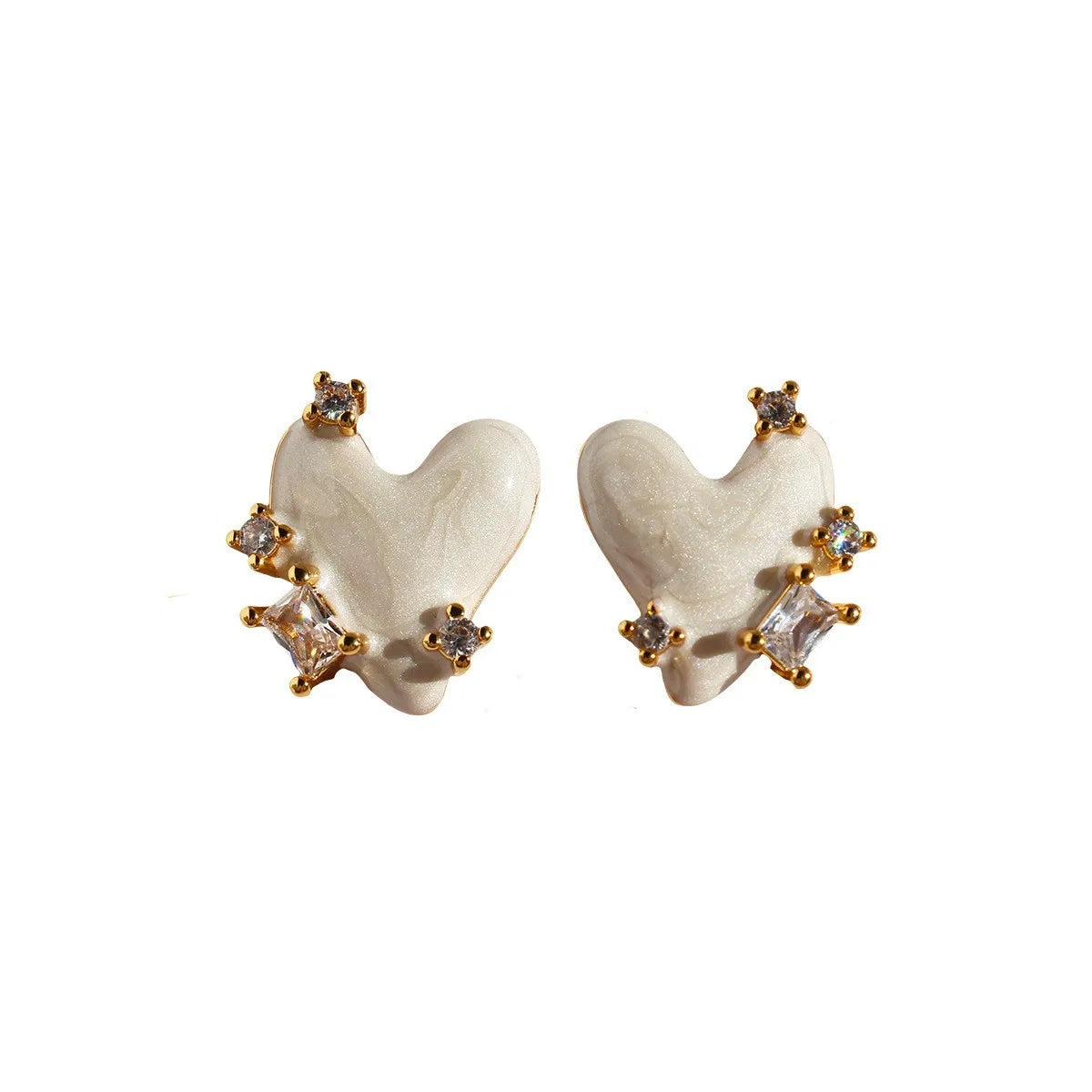 1 Pair Simple Style Classic Style Heart Shape Inlay Brass Rhinestones Ear Studs